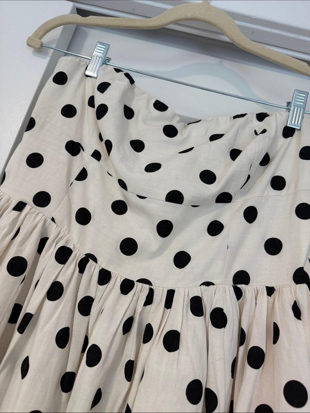 NWOT Lulus Ivory Polka Dot Strapless Bubble-hem Midi Dress White - Size L - Picture 3 of 4